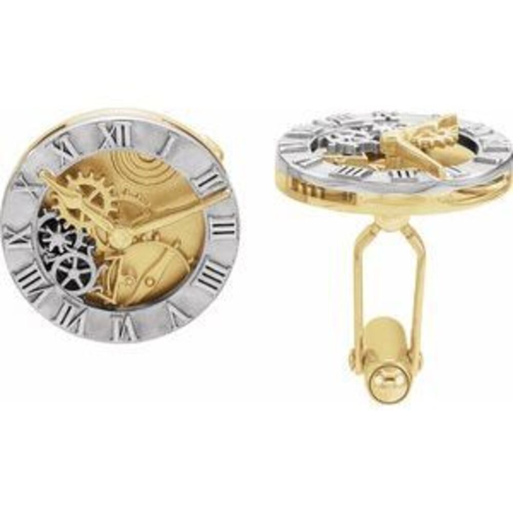14k White/Yellow Clock Design Cuff Links